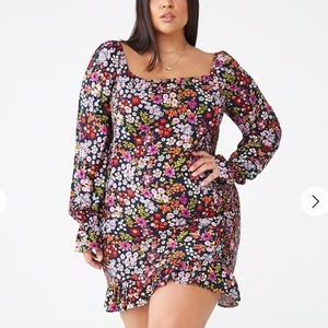 Ruffled Floral Long Sleeve Mini Dress